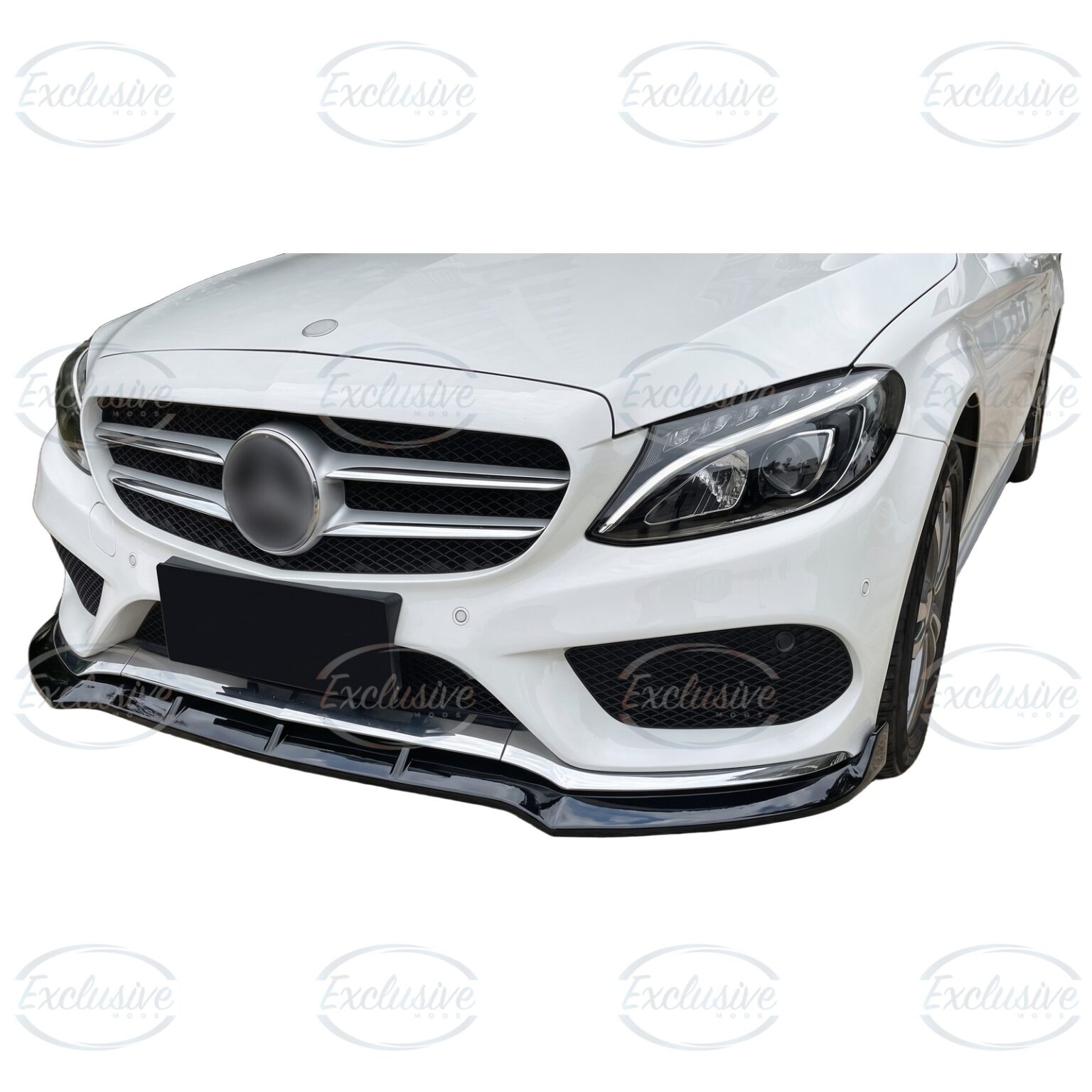 Gloss Black Front Splitter Lip - Fits Mercedes C Class W205 AMG Line (2015-2018)
