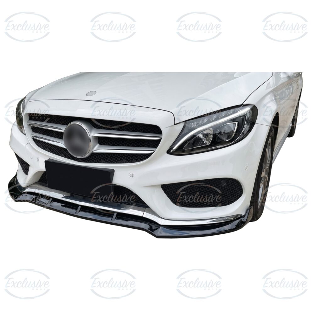 Gloss Black Front Splitter Lip - Fits Mercedes C Class W205 AMG Line (2015-2018)