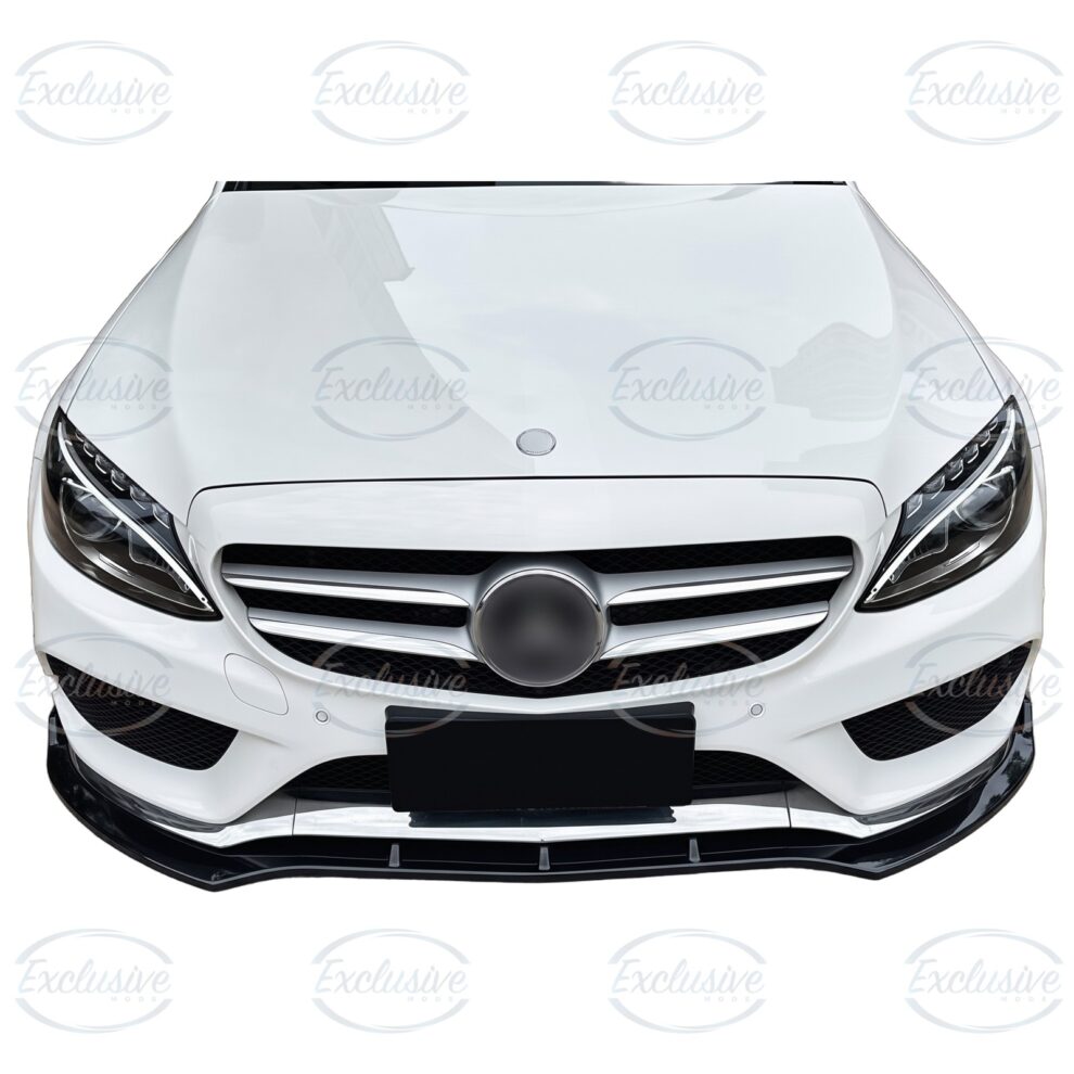 Gloss Black Front Splitter Lip - Fits Mercedes C Class W205 AMG Line (2015-2018)