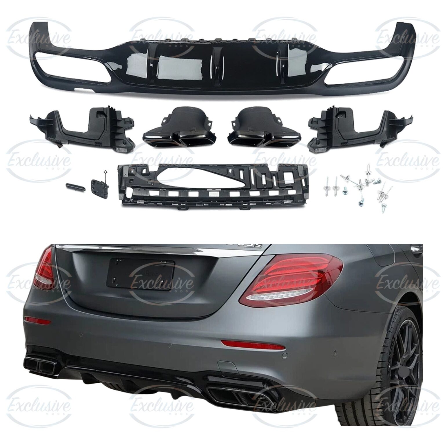 Gloss Black E63 AMG Style Diffuser - Fits Mercedes E Class W213 AMG Line (2016-2020)