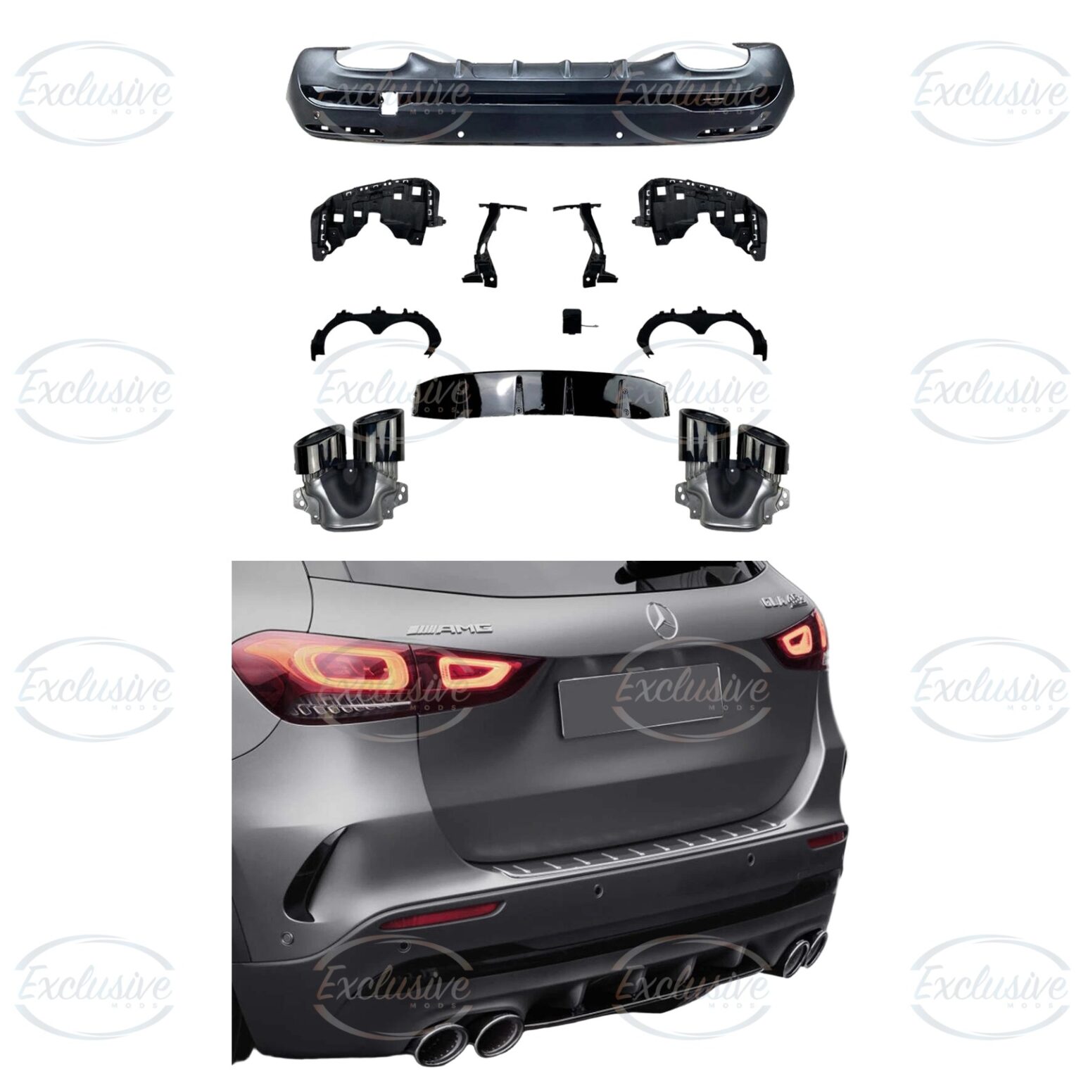 Gloss Black GLA45 AMG Style Diffuser - Fits Mercedes GLA H247 AMG Line (2020+)