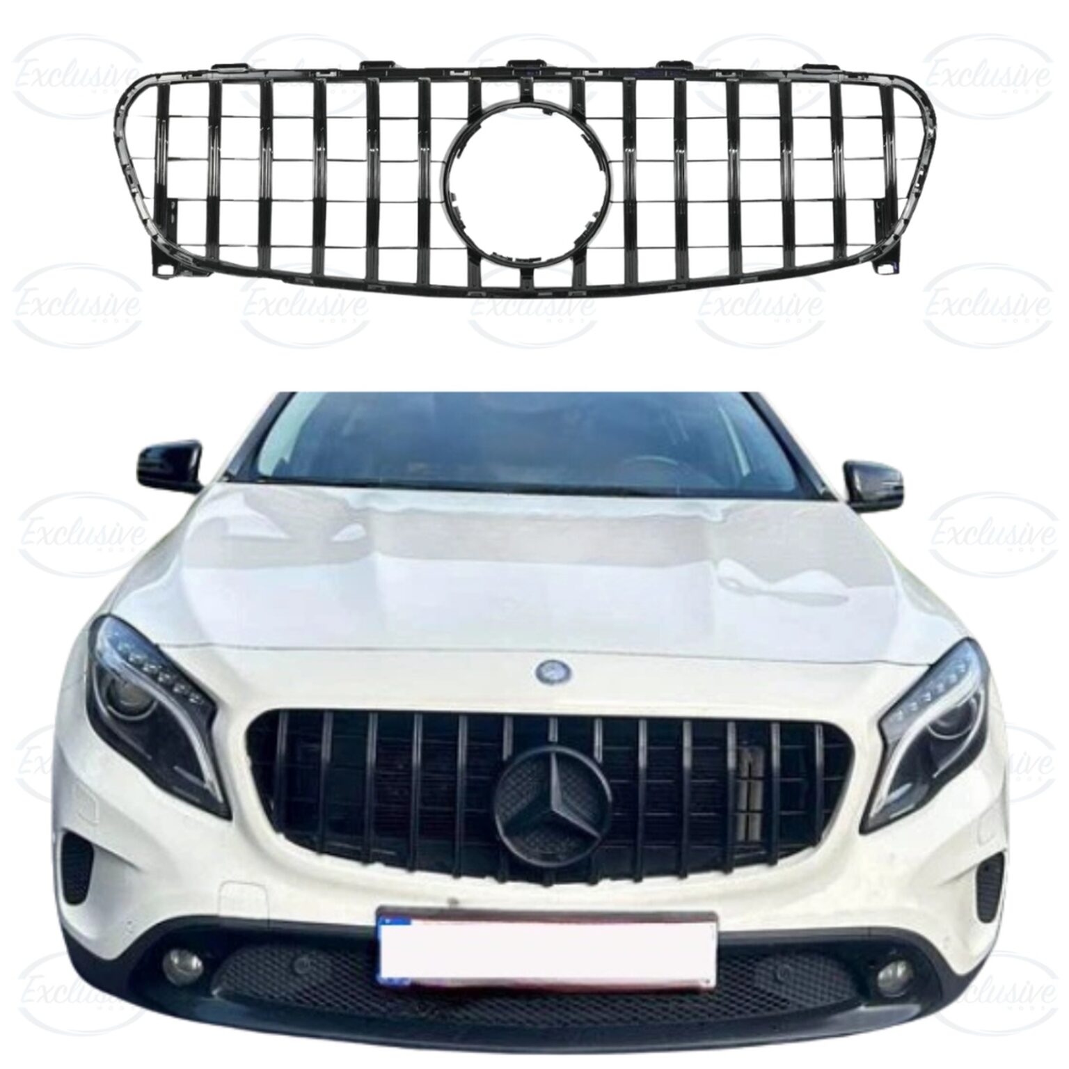 Gloss Black Panamericana Style Grille - Fits Mercedes GLA X156 Facelift (2017-2019)