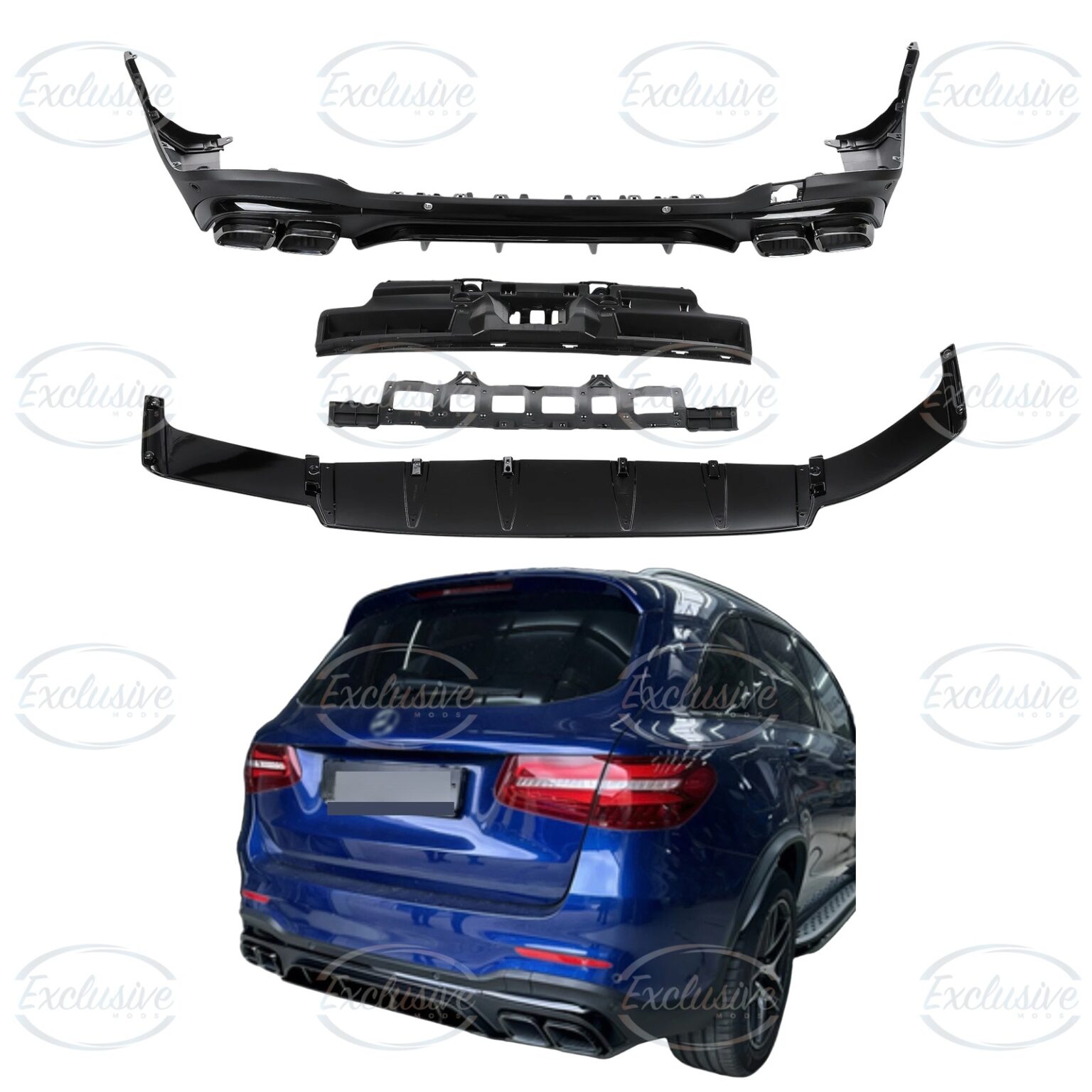 Matte Black GLC63 AMG Style Diffuser - Fits Mercedes GLC X253 Pre-Facelift and Facelift AMG Line (2016-2022)