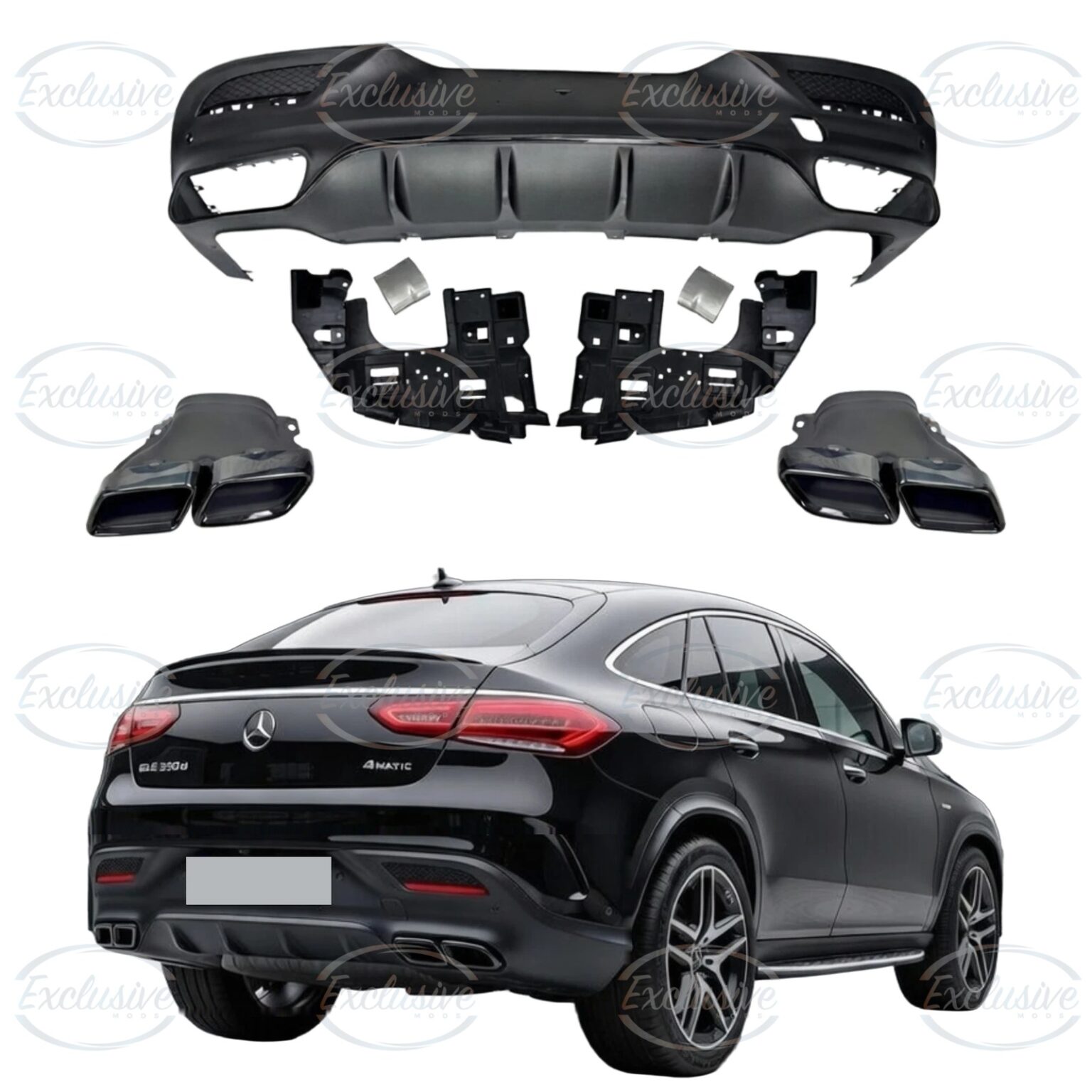 Matte Black GLE63 AMG Style Diffuser - Fits Mercedes GLE C292 AMG Line (2015-2019)