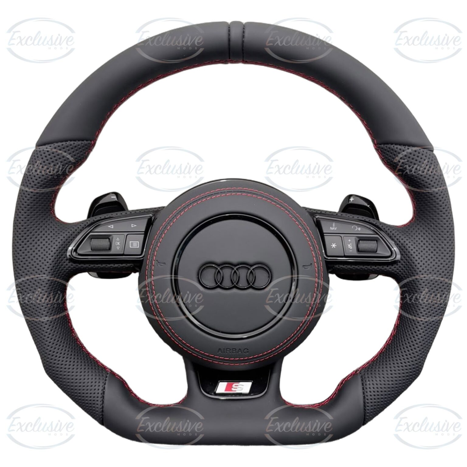 S-Line style flat bottom steering wheel with red stitching