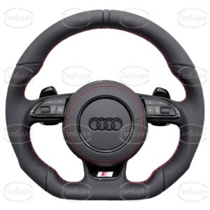 S-Line style flat bottom steering wheel with red stitching